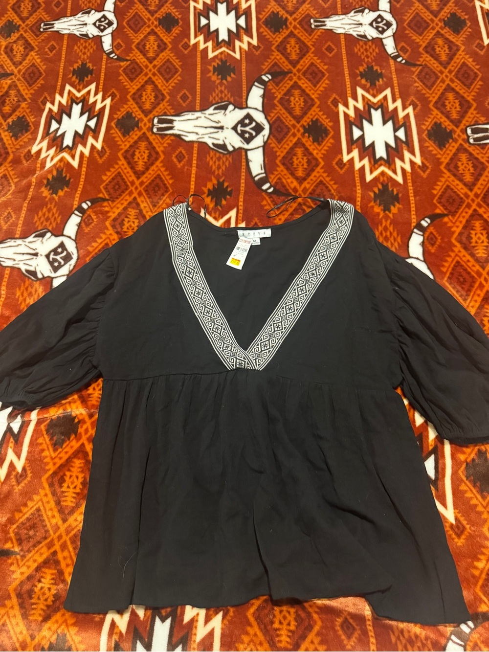 HYFVE Black V-Neck Embroidered Tunic Top